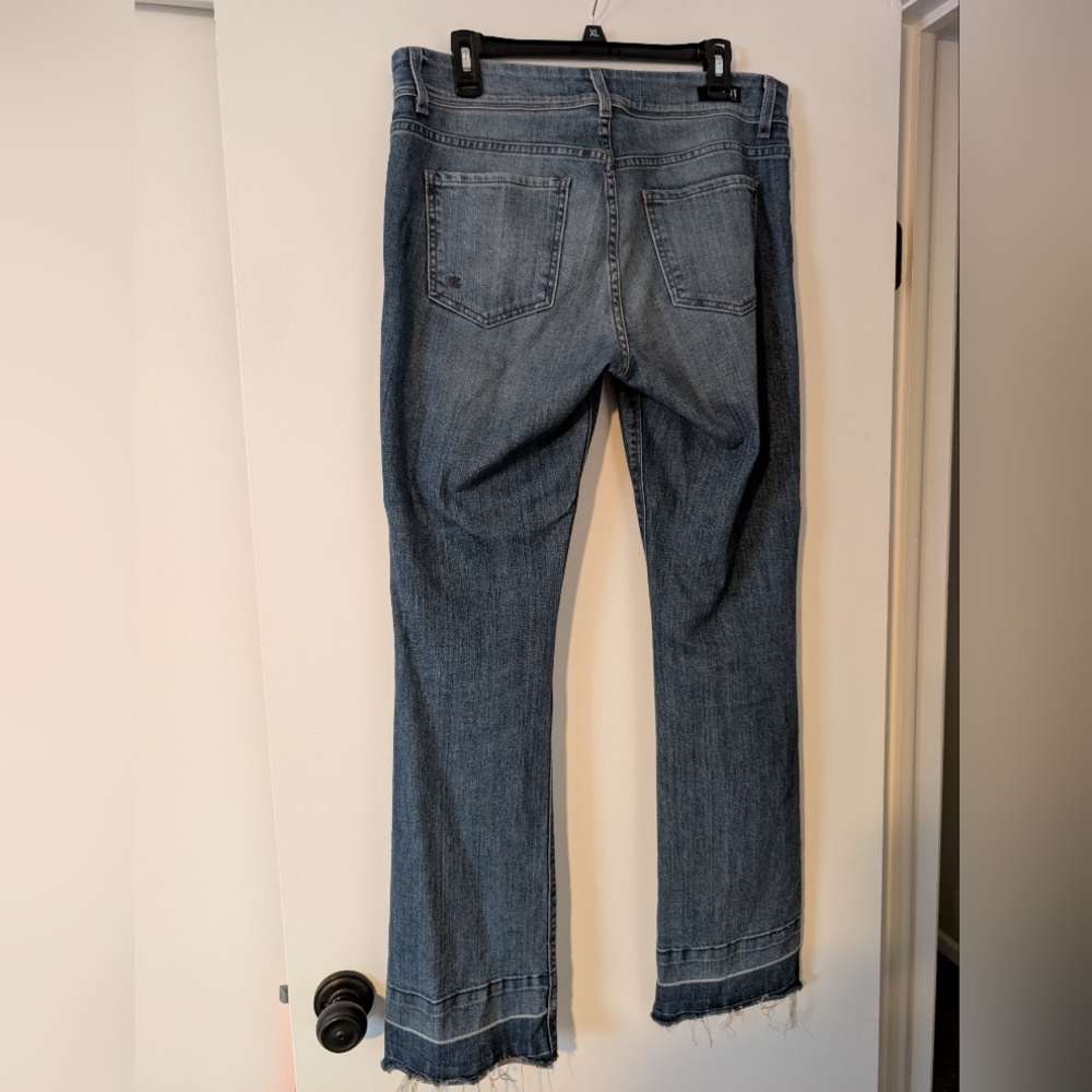 Kut from the Kloth Blue Flare Jeans with Plaid Accents - Picture 2 of 5